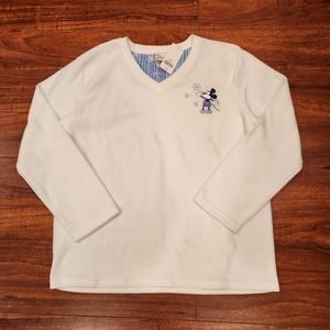 Vintage Disney Store White V Neck Fleece Pullover Mickey Size L